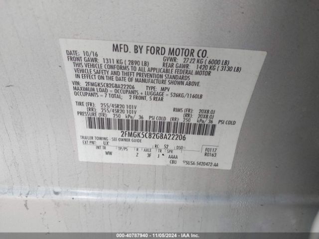 2FMGK5C82GBA22206 Ford FLEX SEL