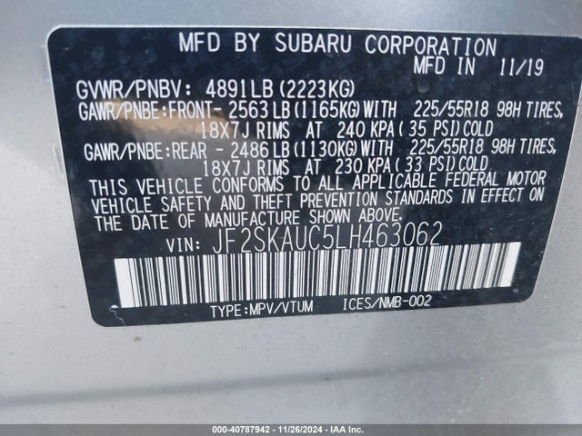 JF2SKAUC5LH463062 Subaru Forester Limited