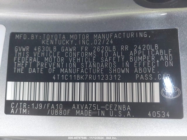 Toyota CAMRY LE 2024 4T1C11BK7RU123312 Image 9