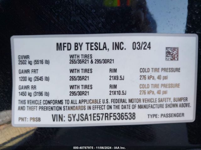 5YJSA1E57RF536538 Tesla Model S Long Range