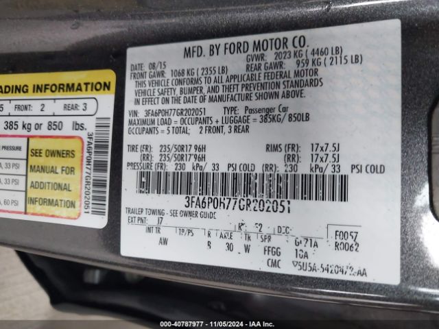 3FA6P0H77GR202051 Ford FUSION SE