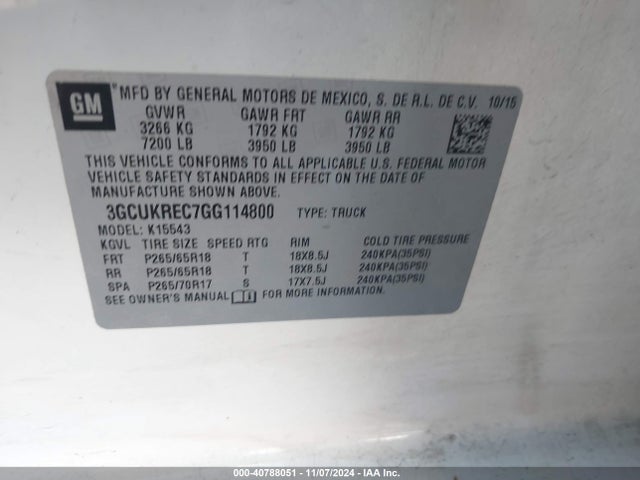 Chevrolet Silverado 1500 2lt 2016 3GCUKREC7GG114800 Image 9