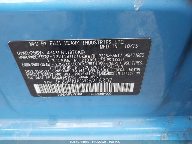 Subaru Crosstrek 2.0i Premium 2016 JF2GPABC2G8216307 Image 9