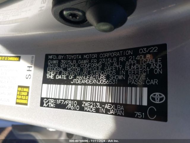JTDEAMDEXNJ056531 Toyota Corolla Hybrid Le