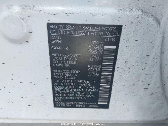 KNMAT2MT8GP693946 Nissan Rogue S/sl/sv