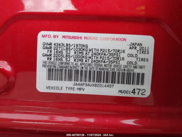 2011 MITSUBISHI OUTLANDER SPORT JA4AP3AUXBZ014497 Photo 8