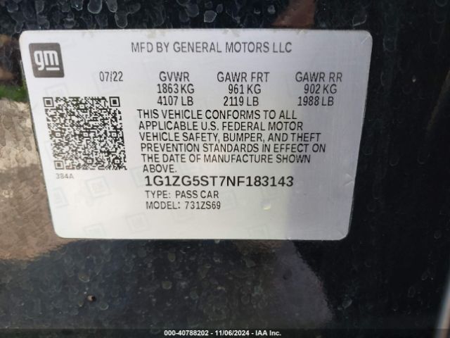 1G1ZG5ST7NF183143 Chevrolet Malibu Fwd Rs