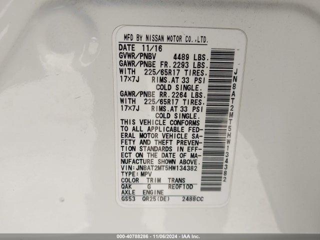 Nissan ROGUE S 2017 JN8AT2MT5HW134382 Image 9