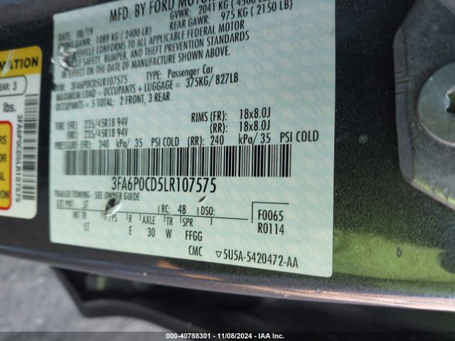 3FA6P0CD5LR107575 Ford FUSION SEL
