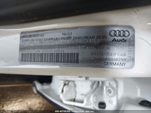 2004 AUDI A6 WAULT64B94N038299 Photo 8
