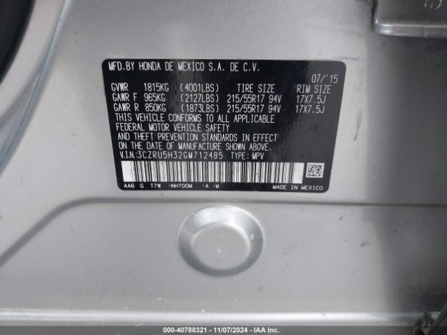 3CZRU5H32GM712485 Honda HR-V LX