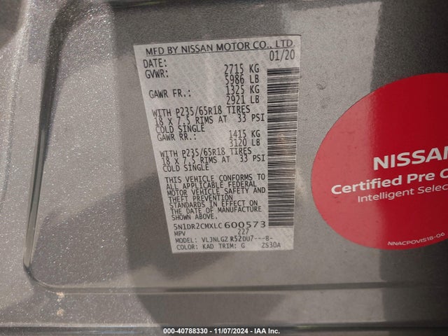 Nissan Pathfinder Sl 4wd 2020 5N1DR2CMXLC600573 Image 9