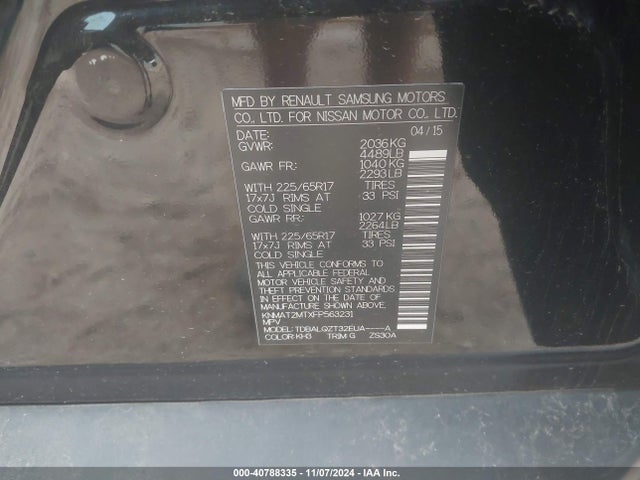 KNMAT2MTXFP563231 Nissan ROGUE SV