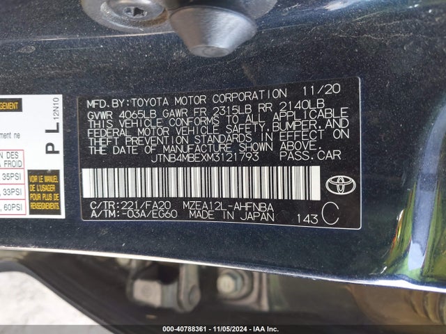 Toyota COROLLA SE 2021 JTNB4MBEXM3121793 Image 9
