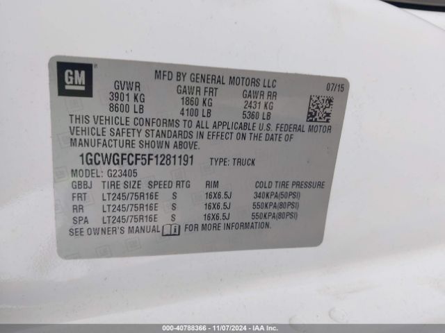 1GCWGFCF5F1281191 Chevrolet Express 2500 Work Van