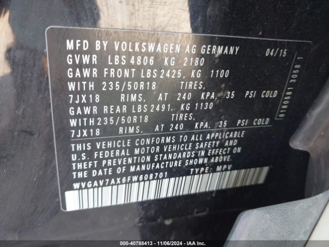 WVGAV7AX6FW608701 Volkswagen TIGUAN SE