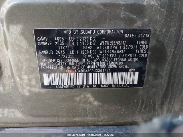 4S4BSAAC9J3301251 Subaru Outback 2.5i