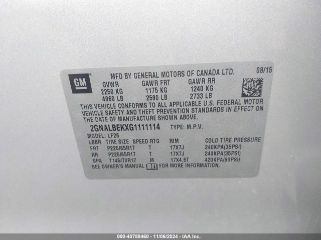 Chevrolet EQUINOX LS 2016 2GNALBEKXG1111114 Image 9