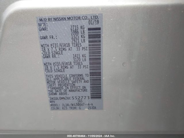 5N1DL0MN2KC552773 Infiniti QX60 LUXE
