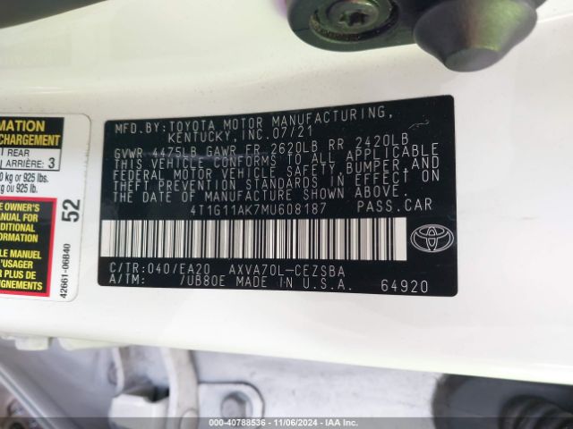 4T1G11AK7MU608187 Toyota CAMRY SE