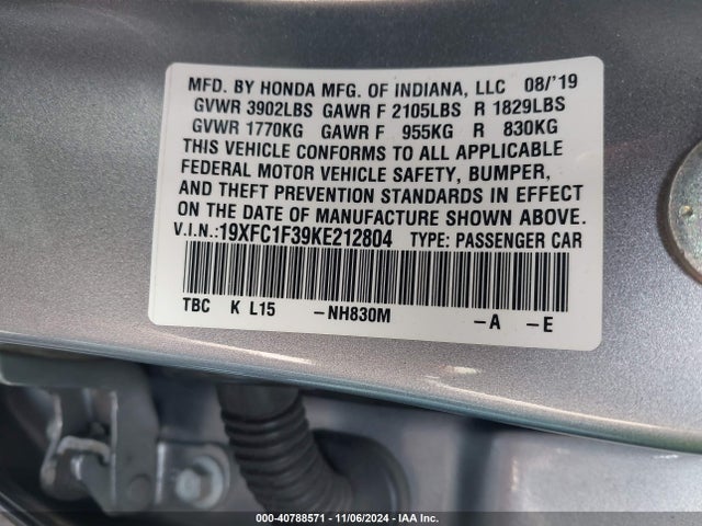 Honda CIVIC EX 2019 19XFC1F39KE212804 Image 9