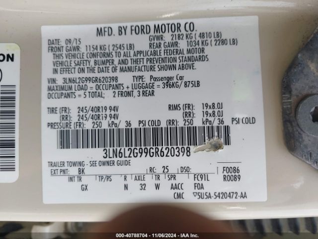 3LN6L2G99GR620398 Lincoln MKZ