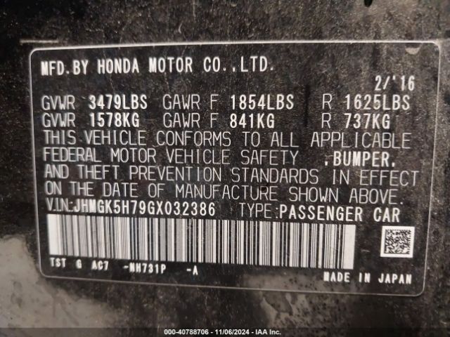JHMGK5H79GX032386 Honda FIT EX