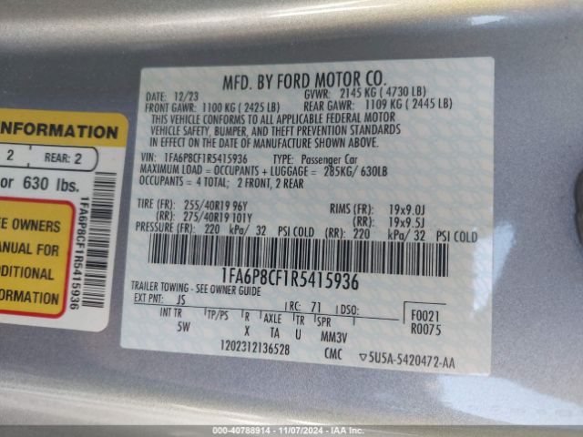 1FA6P8CF1R5415936 Ford Mustang Gt Premium