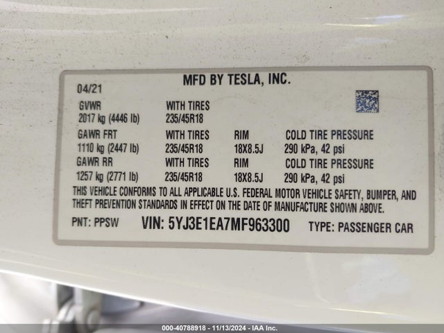 2021 TESLA MODEL 3 5YJ3E1EA7MF963300 Photo 8