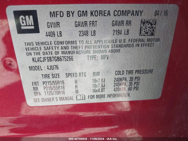 KL4CJFSB7GB675266 Buick Encore Convenience