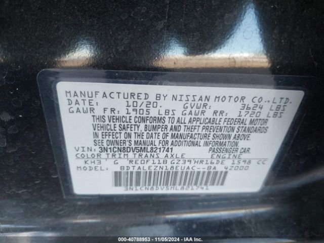 3N1CN8DV5ML821741 Nissan Versa S Xtronic Cvt