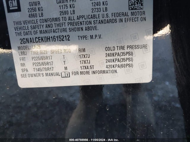 Chevrolet EQUINOX LT 2017 2GNALCEK0H1615212 Image 9