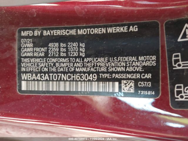 WBA43AT07NCH63049 BMW 430i Xdrive