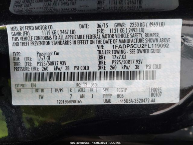 1FADP5CU2FL119092 Ford C-max Energi Sel