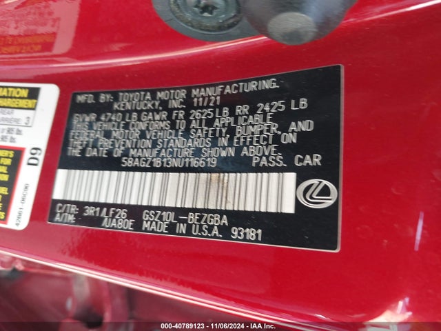 58AGZ1B13NU116619 Lexus Es 350 F Sport