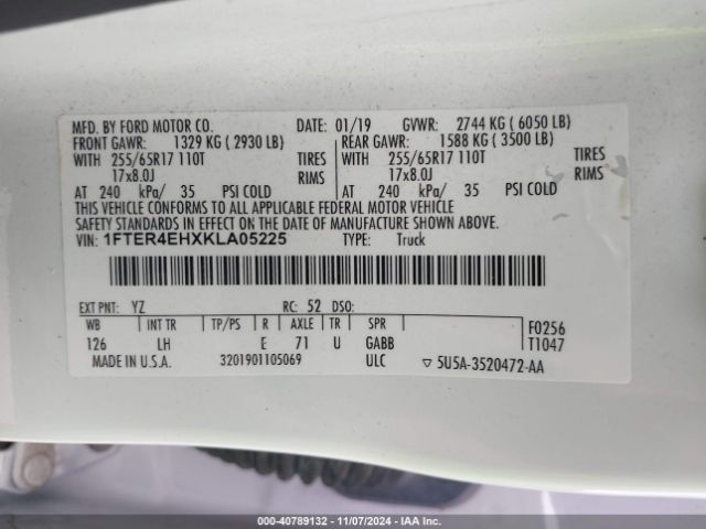 1FTER4EHXKLA05225 Ford RANGER XL