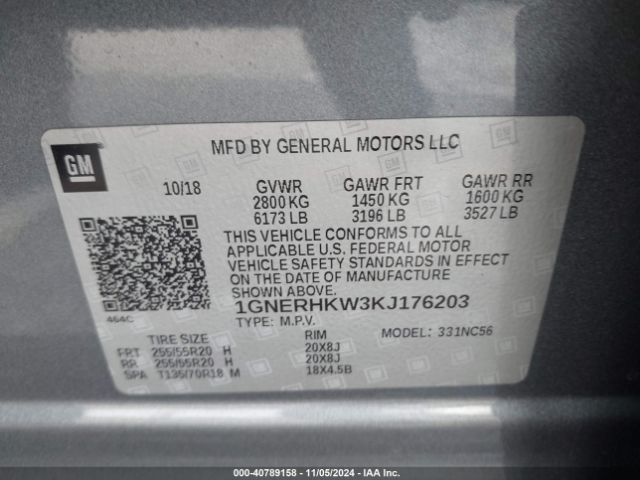 1GNERHKW3KJ176203 Chevrolet Traverse 3lt