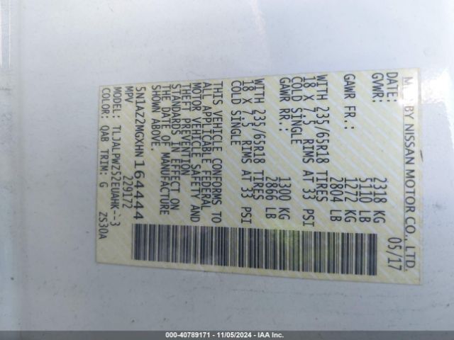 5N1AZ2MGXHN164444 Nissan MURANO S
