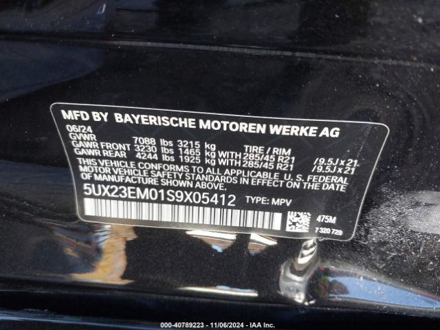 5UX23EM01S9X05412 BMW X7 Xdrive40i