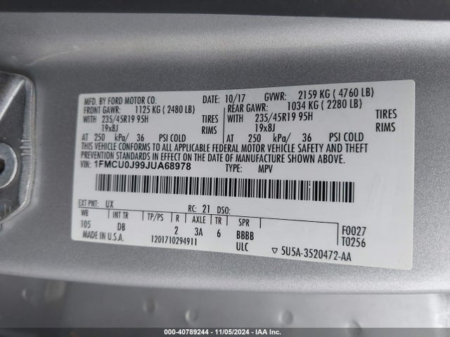 Ford Escape Titanium 2018 1FMCU0J99JUA68978 Image 9