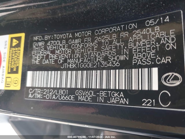 JTHBK1GG0E2135436 Lexus ES 350