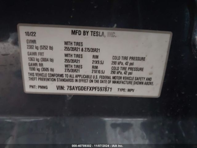7SAYGDEFXPF597871 Tesla Model Y Performance Dual Motor All-wheel Drive