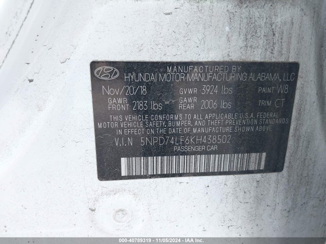 Hyundai ELANTRA SE 2019 5NPD74LF6KH438502 Image 9