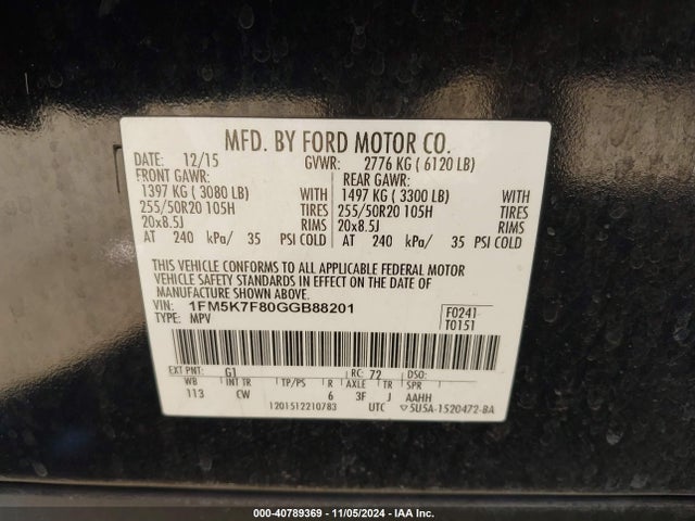 Ford Explorer Limited 2016 1FM5K7F80GGB88201 Image 9