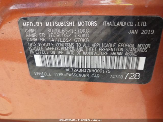 2019 MITSUBISHI MIRAGE ML32A3HJ7KH009175 Photo 8