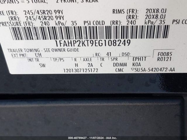 1FAHP2KT9EG108249 Ford TAURUS SHO