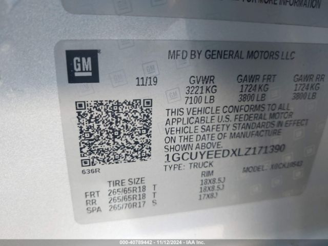 1GCUYEEDXLZ171390 Chevrolet Silverado 1500 4wd  Short Bed Rst