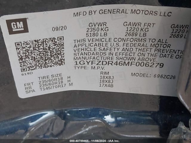 1GYFZDR46MF006279 Cadillac Xt4 Awd Premium Luxury