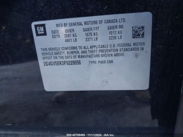 2G4GV5EK3F9228656 Buick Regal 1fl
