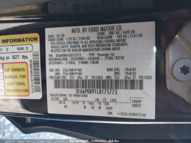 3FA6P0K91LR175773 Ford Fusion Titanium